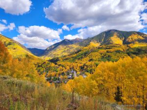 yellow fall foliage on mountains overlooking Rico